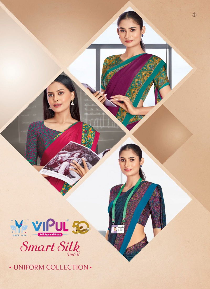 Smart Silk Vol 6 By Vipul Crepe Uniform Wear Saree Exporters In India Catalog